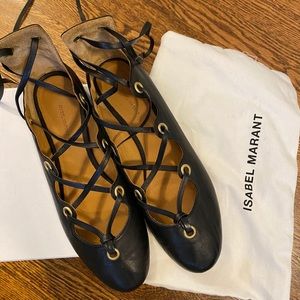 Isabel Marant black leather lace-up ballet flats